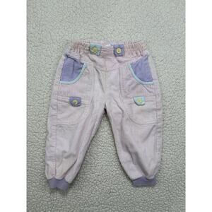 Vintage Bonjour Corduroy Baby Pants Girls 2T Pastel Pink Joggers Cargo Pants 90s